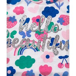 Babyhug Cotton Knit Three Forth Sleeves Tropical Theme & Floral Printed Nighty - Multicolor