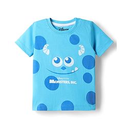 Babyhug Disney Single Jersey Knit Half Sleeves T-Shirt & Shorts Night Suit with Monster Graphics - Light Blue