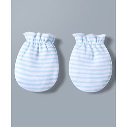 Babyhug 100% Cotton Interlock Knit Striped Mittens & Booties Set With Boat Print - White