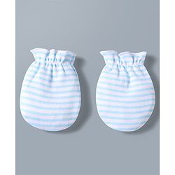 Babyhug 100% Cotton Interlock Knit Striped Mittens & Booties Set With Boat Print - White