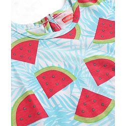 Babyhug 100% Cotton Knit Half Frill Sleeves Watermelon Printed Nighty - Light Blue