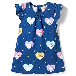 Babyhug Cotton Knit Half Sleeves Bunny & Hearts Printed Nighty - Navy Blue