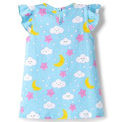 Babyhug Cotton Knit Half Sleeves Star Moon & Clouds Printed Nighty - Light Blue