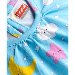 Babyhug Cotton Knit Half Sleeves Star Moon & Clouds Printed Nighty - Light Blue