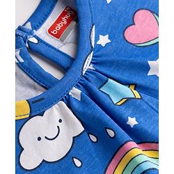 Babyhug Cotton Knit Half Sleeves Unicorn Rainbow Printed Nighty - Blue