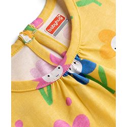 Babyhug 100% Cotton Knit Half Sleeves Nighty With Floral Print - Yellow