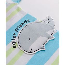 Babyhug 100% Cotton Interlock Knit Half Sleeves Striped Rompers With Fish Applique - White