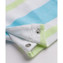 Babyhug 100% Cotton Interlock Knit Half Sleeves Striped Rompers With Fish Applique - White