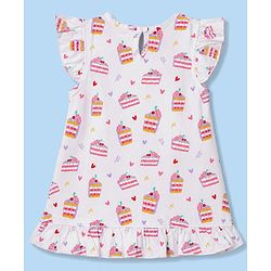 Babyhug 100% Cotton Knit Half Sleeves Nighty With Heart & Ice-cream Print - White