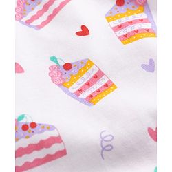 Babyhug 100% Cotton Knit Half Sleeves Nighty With Heart & Ice-cream Print - White