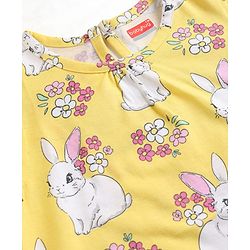 Babyhug 100% Cotton Knit Half Sleeves Nighty With Rabbit Print - Yellow