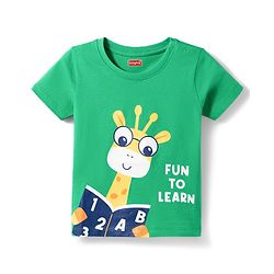Babyhug 100% Cotton Knit Half Sleeves T-Shirt & Pyjama Night Suit With Giraffe & Alphabet Print - Green & Blue
