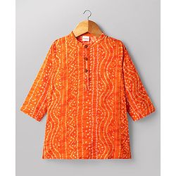 Babyhug 100% Cotton Cambric Woven Full Sleeves Bandhani Printed Kurta & Pyjama Set - Orange