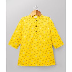 Babyhug 100% Cotton Cambric Woven Full Sleeves Triangles Printed Kurta & Dhoti Set - Yellow