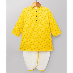 Babyhug 100% Cotton Cambric Woven Full Sleeves Triangles Printed Kurta & Dhoti Set - Yellow