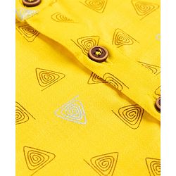 Babyhug 100% Cotton Cambric Woven Full Sleeves Triangles Printed Kurta & Dhoti Set - Yellow