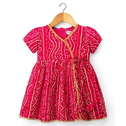 Babyhug Cambric Woven Half Sleeves Bandhani Printed Ethnic Dress - Fuchsia