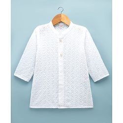 Babyhug 100% Cotton Cambric Woven Full Sleeves Hakkoba Kurta Pyjama Set - White
