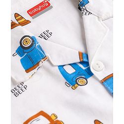 Babyhug Cotton Knit Half Sleeves Shirt & Pyjama Night Suit With Vehicle Print - White