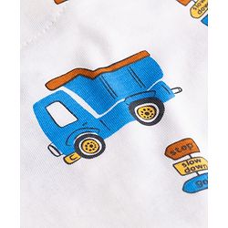 Babyhug Cotton Knit Half Sleeves Shirt & Pyjama Night Suit With Vehicle Print - White