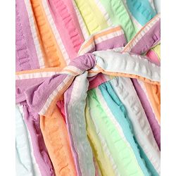 Babyhug Cotton Woven One Piece Dress Sleeveless Striped With Belt Multi Color 9-12 Months