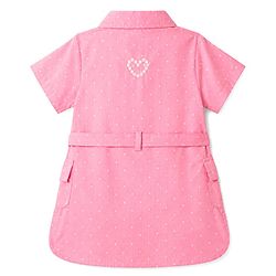 Babyhug Cotton Woven Half Sleeves One Piece Shirt Dress with Text Embroidery & Belt - Pink