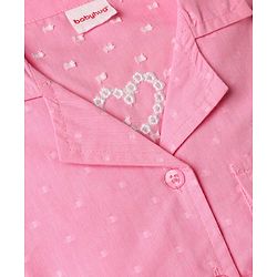 Babyhug Cotton Woven Half Sleeves One Piece Shirt Dress with Text Embroidery & Belt - Pink