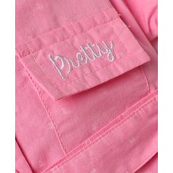 Babyhug Cotton Woven Half Sleeves One Piece Shirt Dress with Text Embroidery & Belt - Pink