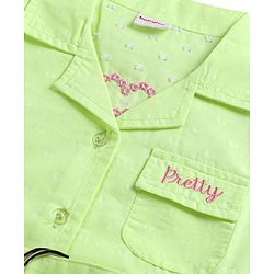 Babyhug Cotton Woven Half Sleeves One Piece Shirt Dress with Text Embroidery & Belt - Light Green