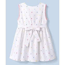 Babyhug 100% Cotton Woven One Piece Dress Sleeveless Round Neck with Front Buttons White 6-9 Months