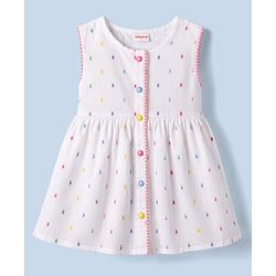 Babyhug 100% Cotton Woven One Piece Dress Sleeveless Round Neck with Front Buttons White 6-9 Months