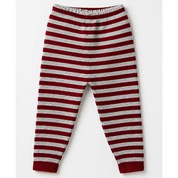 Babyhug Knit Full Sleeves Stripped Sweater Set with Teddy Design - Maroon