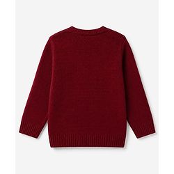 Babyhug Knit Full Sleeves Stripped Sweater Set with Teddy Design - Maroon