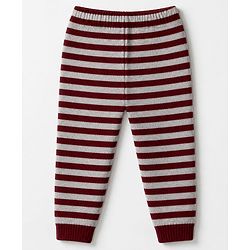Babyhug Knit Full Sleeves Stripped Sweater Set with Teddy Design - Maroon