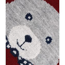Babyhug Knit Full Sleeves Stripped Sweater Set with Teddy Design - Maroon