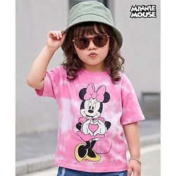 Babyhug Disney Cotton Knit Half Sleeve Tie & Dye T-Shirt  with Minnie Mouse Graphics - Pink