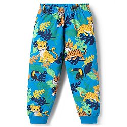 Babyhug Cotton Knit Full Sleeves Tiger Printed T-Shirt & Pyjama Night Suit - Blue