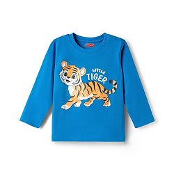 Babyhug Cotton Knit Full Sleeves Tiger Printed T-Shirt & Pyjama Night Suit - Blue