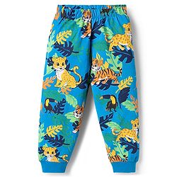 Babyhug Cotton Knit Full Sleeves Tiger Printed T-Shirt & Pyjama Night Suit - Blue