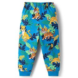 Babyhug Cotton Knit Full Sleeves Tiger Printed T-Shirt & Pyjama Night Suit - Blue