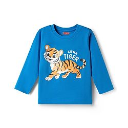 Babyhug Cotton Knit Full Sleeves Tiger Printed T-Shirt & Pyjama Night Suit - Blue