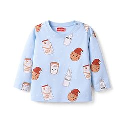 Babyhug Cotton Knit Full Sleeves T-Shirt & Pyjama Co-ord Night Suit with Milk & Cookies Print - Blue