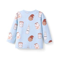 Babyhug Cotton Knit Full Sleeves T-Shirt & Pyjama Co-ord Night Suit with Milk & Cookies Print - Blue