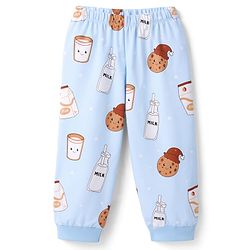 Babyhug Cotton Knit Full Sleeves T-Shirt & Pyjama Co-ord Night Suit with Milk & Cookies Print - Blue