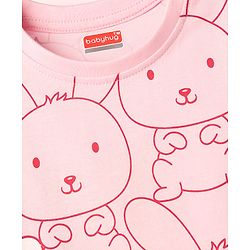 Babyhug Cotton Knit Half Sleeves Bunny Printed Co-Ords T-Shirt & Pyjama Night Suit - Pink