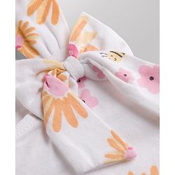 Babyhug 100% Cotton Single Jersey Knit Sleeveless Floral Printed Frock With Bow Applique - White