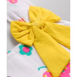 Babyhug 100% Cotton Knit Sleeveless Floral & Butterfly Printed Frock With Bow Applique - White