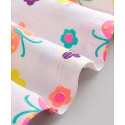 Babyhug 100% Cotton Knit Sleeveless Floral & Butterfly Printed Frock With Bow Applique - White