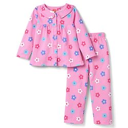 Babyhug Cotton Knit Full Sleeves Top & Pyjama Co-ord Night Suit with Floral Print - Pink