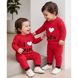 Babyhug Knit Full Sleeves Text Printed  Sweater Set - Red